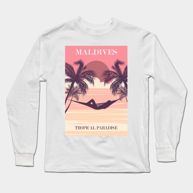 Maldives Tropical Paradise Long Sleeve T-Shirt by TooplesArt